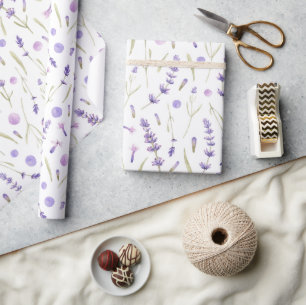 Cadeau Papier d'emballage floral aquarelle lavande