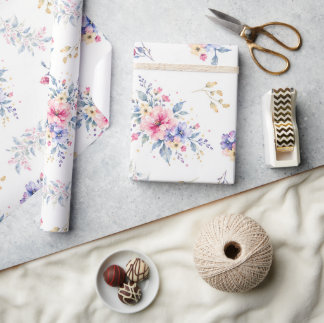 Cadeau Papier d'emballage floral aquarelle romantique