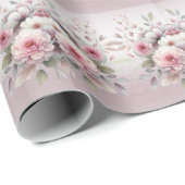 Cadeau Papier d'emballage floral blanc rose moderne (Coin rond)