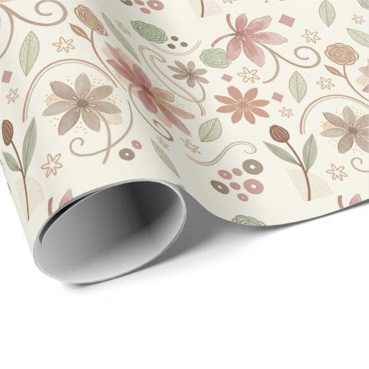 Cadeau Papier d'emballage floral Boho (Coin rond)