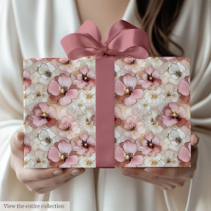 Cadeau Papier d'emballage floral classique rose poudré et