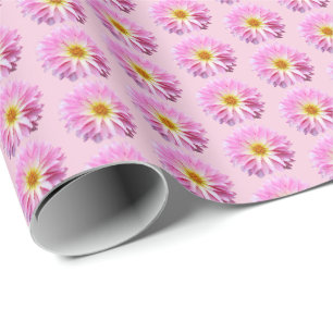 Cadeau Papier d'emballage floral Dahlia rose avec fleurs