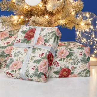 Cadeau Papier d'emballage floral de Noël vintage