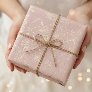 Cadeau Papier d'emballage floral élégant rose poudré à mo