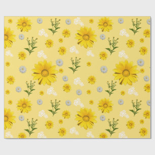 Cadeau Papier d'emballage floral jaune