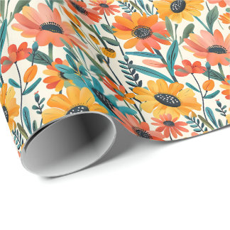 Cadeau Papier d'emballage floral lumineux