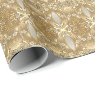 Cadeau Papier d'emballage floral orné or
