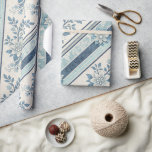 Cadeau Papier d'emballage floral rayé vintage bleu frança<br><div class="desc">Papier d'emballage cadeau élégant rayé bleu français avec accents floraux. Chic et doux. Parfait pour tous vos emballages cadeaux.</div>