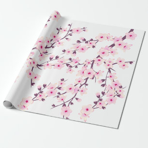 Cadeau Papier d'emballage floral rose blanc de cerisier e