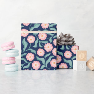 Cadeau Papier d'emballage floral rose bleu marine Botan