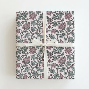 Cadeau Papier d'emballage floral rose et vert à motif imp