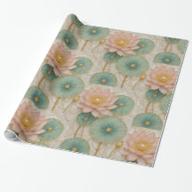 Papier d'emballage floral rose et vert Opulence