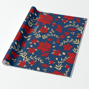 Cadeau Papier d'emballage floral rouge et or