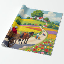 Papier d'emballage floral style naïf
