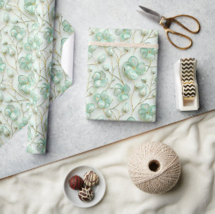 Cadeau Papier d'emballage floral Vert Or