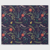 Cadeau Papier d'emballage - Flore classique sur bleu (Plat)