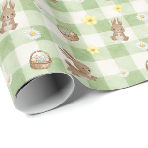 Cadeau Papier d'emballage Gingham vert de lapin de Pâques