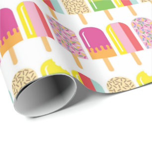 Cadeau Papier d'emballage - Glaces roses, vertes et jaune
