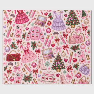 Cadeau Papier d'emballage Glamour de Noël Rose Maquillage
