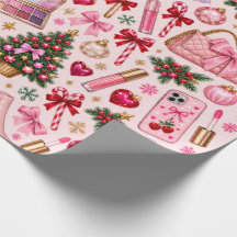 Papier d'emballage Glamour de Noël Rose Maquillage