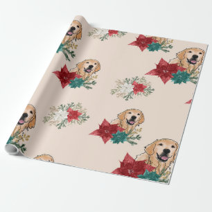 Cadeau Papier d'emballage Golden Retriever Poinsettia