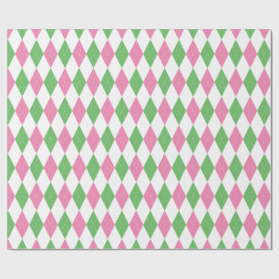 Cadeau Papier d'emballage Golf Chic Rose Vert Argyle
