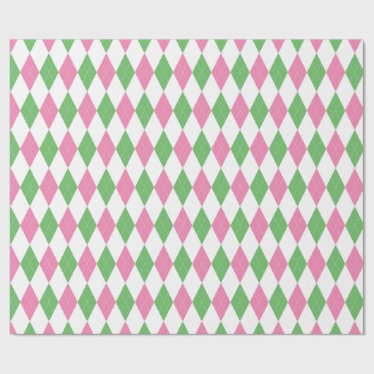 Cadeau Papier d'emballage Golf Chic Rose Vert Argyle (Plat)