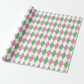 Cadeau Papier d'emballage Golf Chic Rose Vert Argyle (Déroulé)