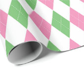 Cadeau Papier d'emballage Golf Chic Rose Vert Argyle (Coin rond)