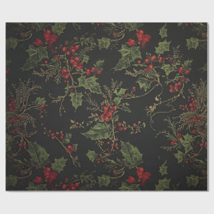 Cadeau Papier d'emballage gothique à motif de houx Flora