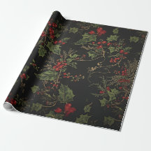 Papier d'emballage gothique à motif de houx |Flora