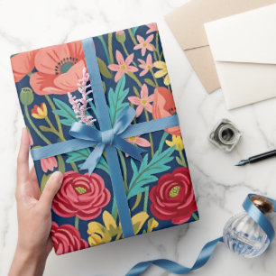 Cadeau Papier d'emballage gouache fleurs sauvages abstrai