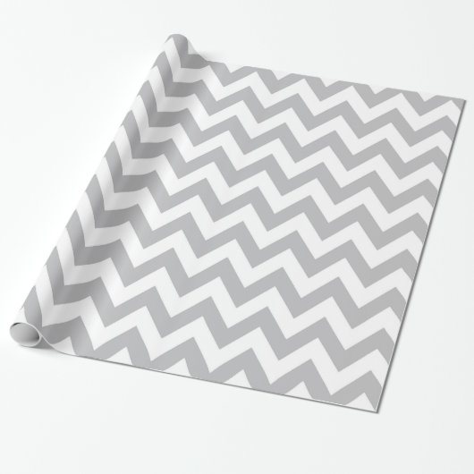 Cadeau Papier d'emballage gris-clair et blanc de Chevron (Déroulé)