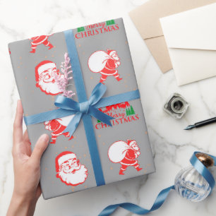 Cadeau papier d'emballage gris vintage santa claus noël