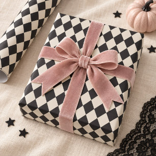 Cadeau Papier d'emballage Halloween Harlequin Ivoire Noir