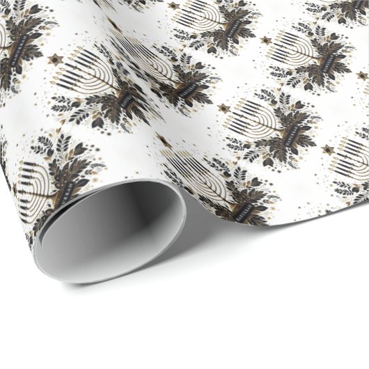 Cadeau Papier d'emballage Hanoukka avec Menorah (Coin rond)