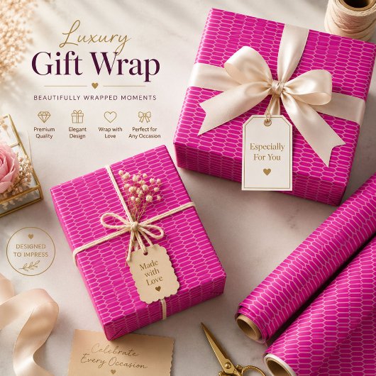 Cadeau Papier d'emballage hexagonal rose vif