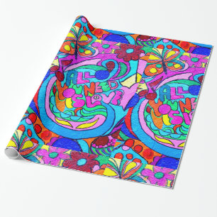 Cadeau papier d'emballage hippie de paix et d'amour des