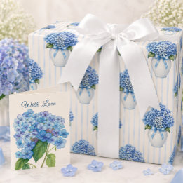 Cadeau Papier d'emballage Hortensia Bleu Élégant Fleur Ca