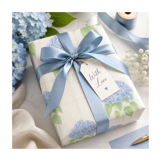 Cadeau Papier d'emballage Hydrangea Bleu Élégant Fleur Ca