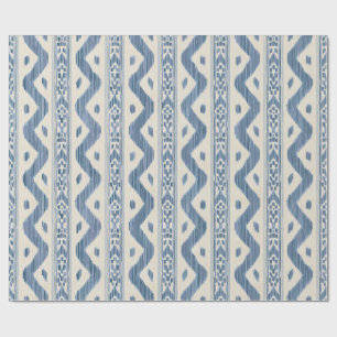 Cadeau Papier d'emballage Ikat Bleu et Crème, Bloc Classi
