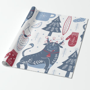 Cadeau Papier d'emballage Illustrations de Noël Gris Mode