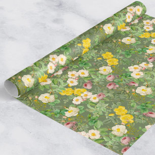 Cadeau Papier d'emballage Jardin de Roses Vintage en Vert