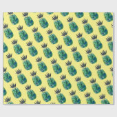 Cadeau Papier d'emballage jaune à ananas tropical (Plat)