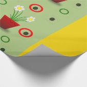 Cadeau papier d'emballage jaune vert à pots de fleurs rou (Coin)