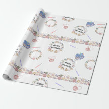 Papier d'emballage Joyeux Anniversaire au crochet