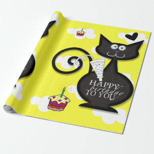 Cadeau Papier d'emballage Joyeux Anniversaire Chatte Dame