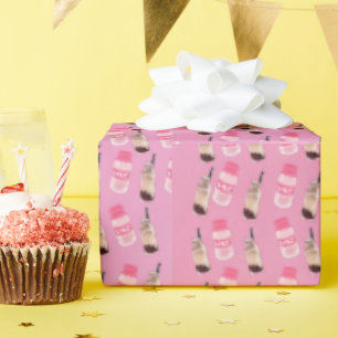 Cadeau Papier d'emballage Kawaii boba thé et fraise lait