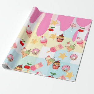Cadeau Papier d'emballage Kawaii Ice Cream & Drip
