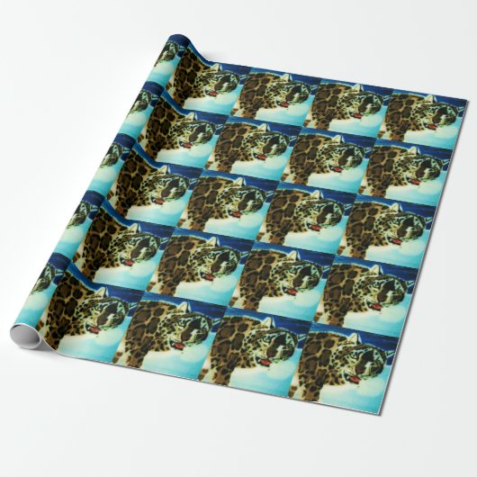 Cadeau Papier d'emballage LEOPARD NEIGE (Déroulé)